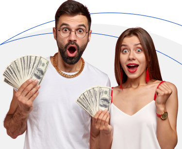 Happy couple holding cash